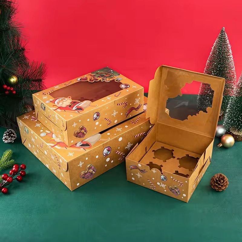 Christmas Kraft Cupcake Boxes 6 Cavity or 4 Cavity Lot / 10 box 