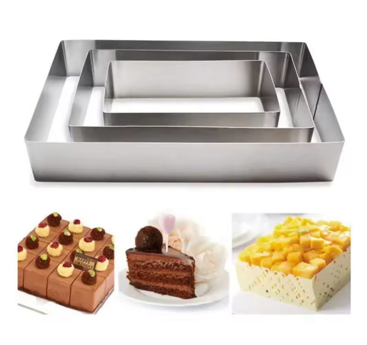 Stainless Steel Mousse Ring Rectangular Shape Set / 3 pieces 