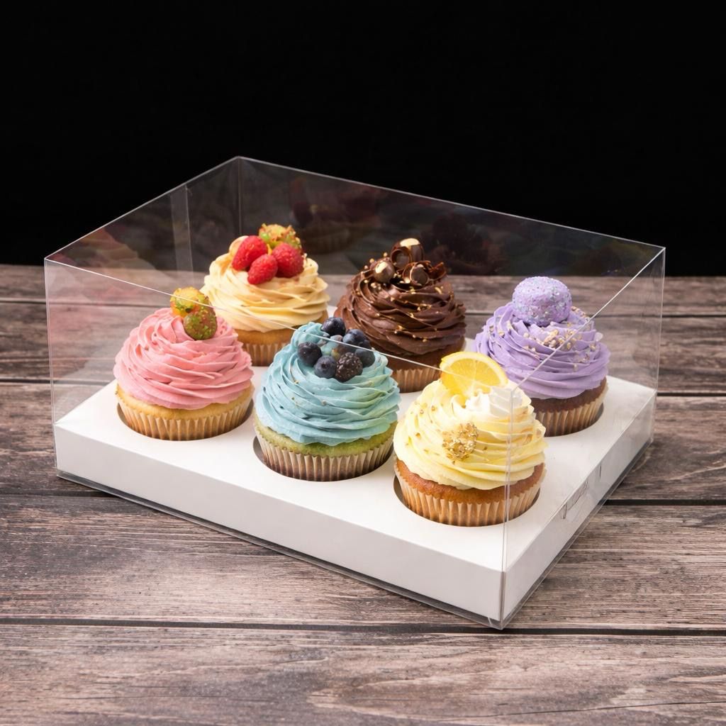 6 Cavity Transparent Cupcake (white Color) Extra Height Lot / 5 Boxes 