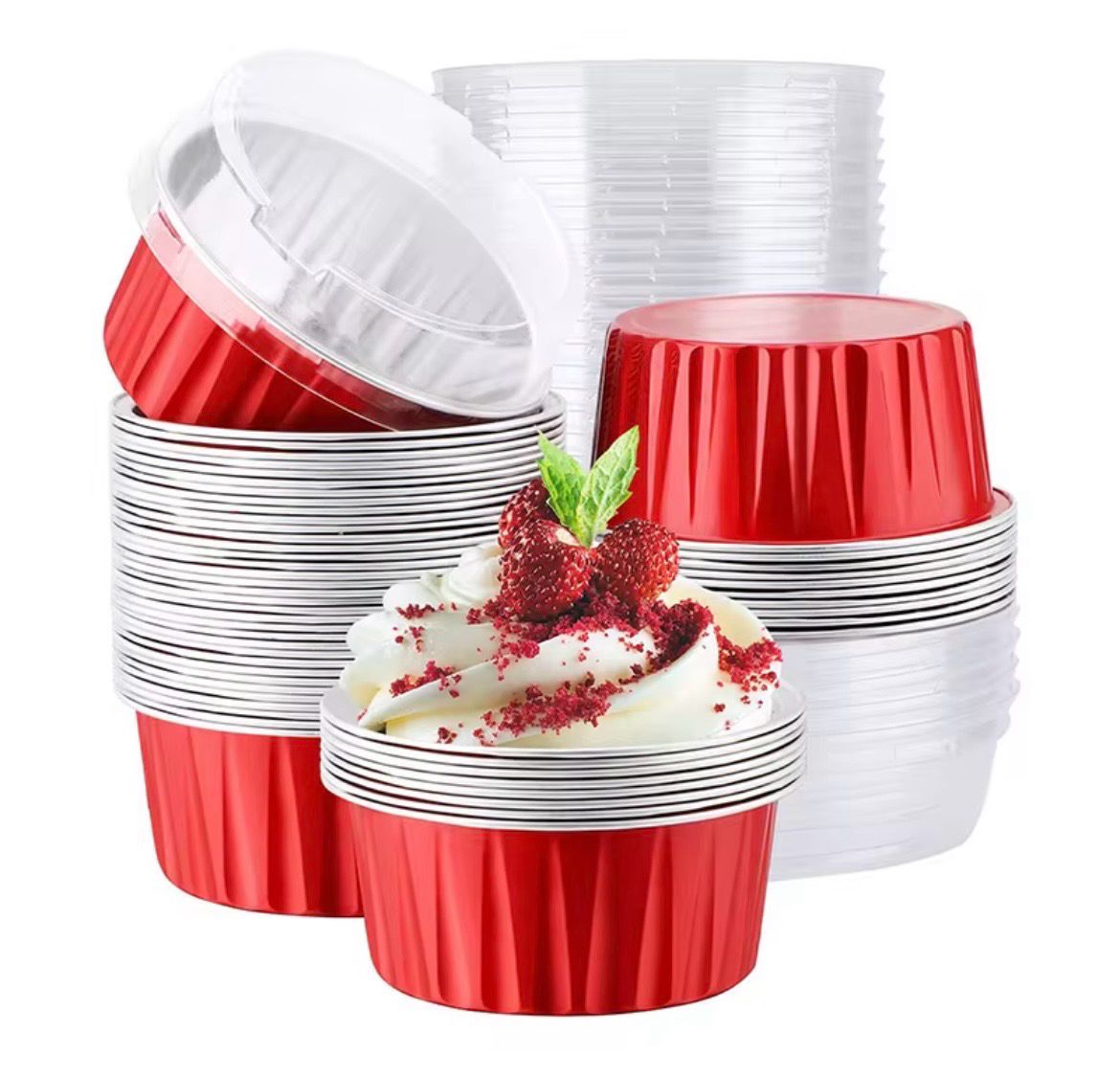 Red Cupcake Liners With Lid Pack/ 50 piece 