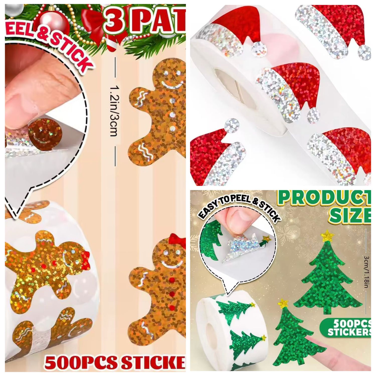 Lazer Christmas Sticker’s Roll/ 500 Stickers 