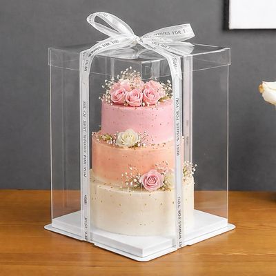 Tall Transparent Cake Box ( White Base ) Size 34*34*40cm