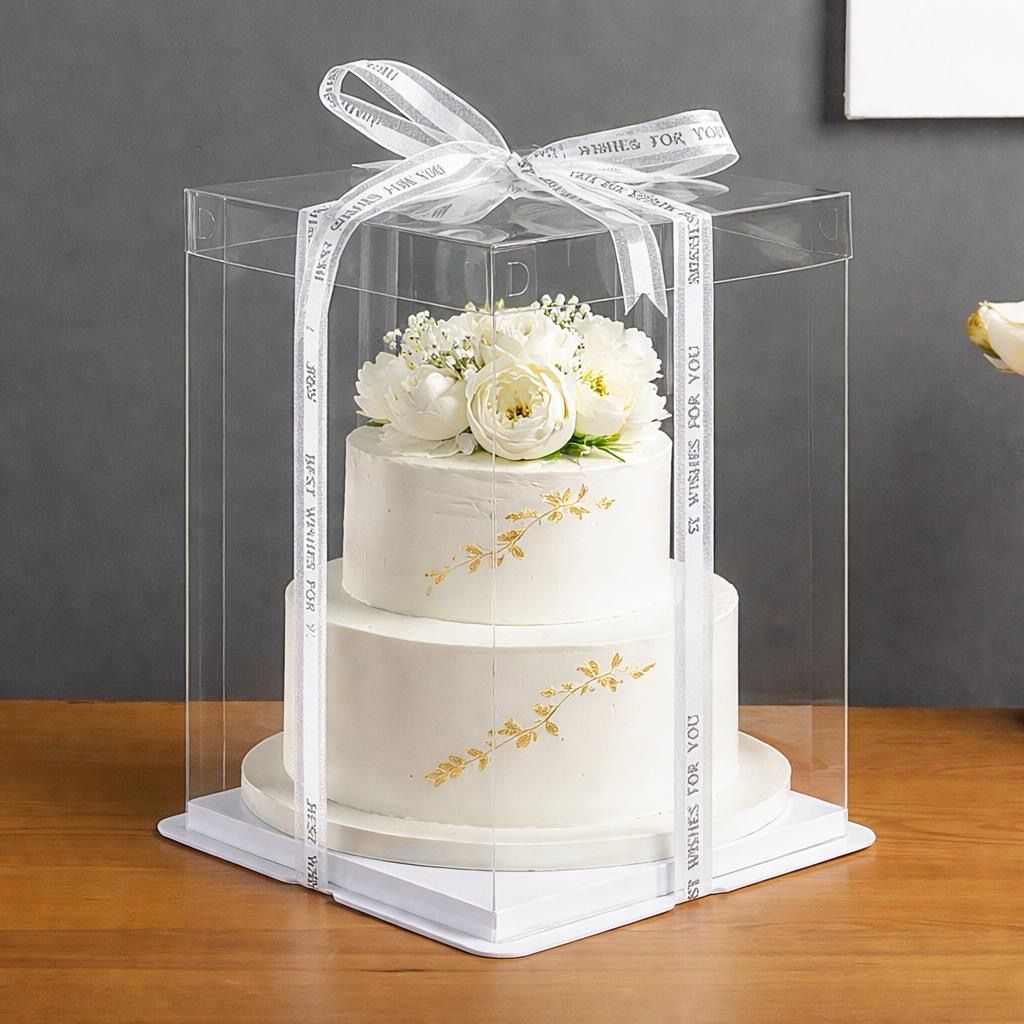 Tall Transparent Cake Box ( White Base ) Size 30*30*40cm