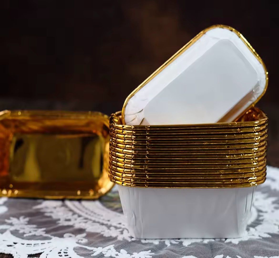 Rectangular Aluminium Foil Cupcake Liner (With Lid) Lot/50 pieces