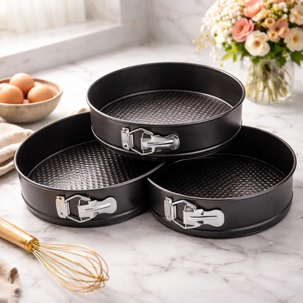 Round Cake Pans Removable Tray Set/ 3 Pieces 4/7/10 inch Height6.3cm