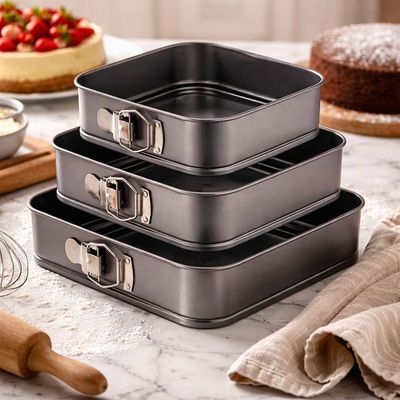Non-Stick 3PCS Set Square Cake Pans Removable Bottom ( 20/22/24cm )