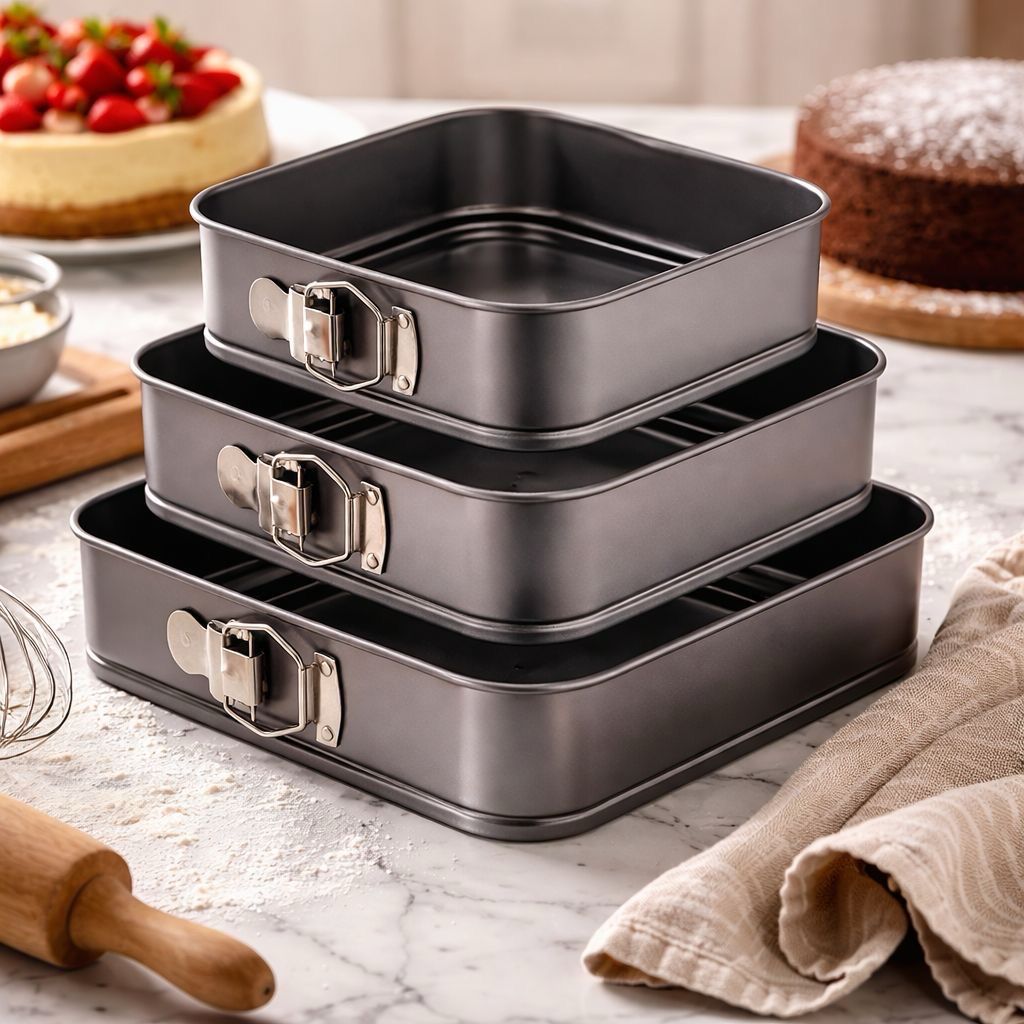 Non-Stick 3PCS Set Square Cake Pans Removable Bottom ( 20/22/24cm )