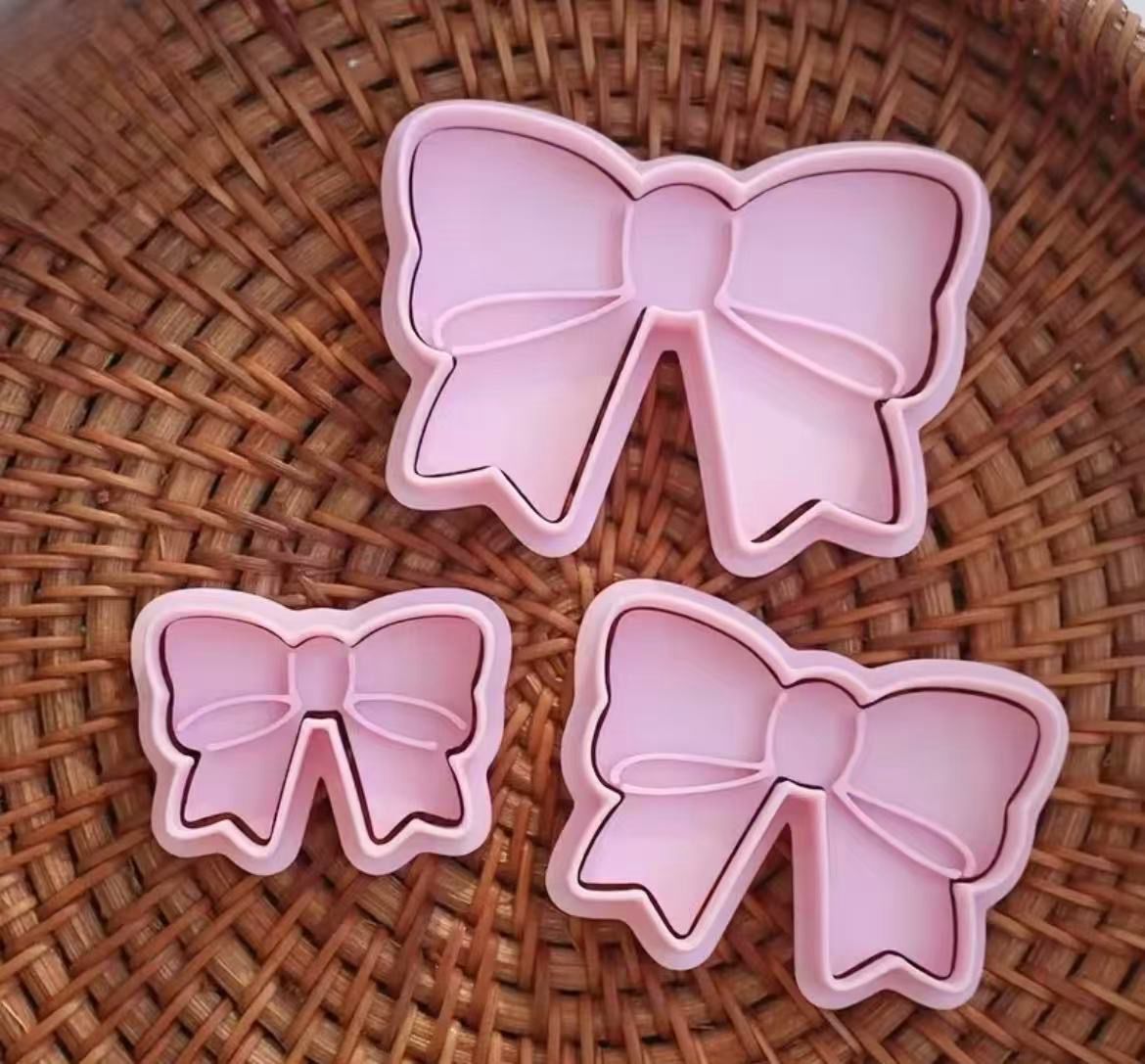 Bowknot Shaped Cookie Stamp &amp; Cutters Set / 3 Pieces 