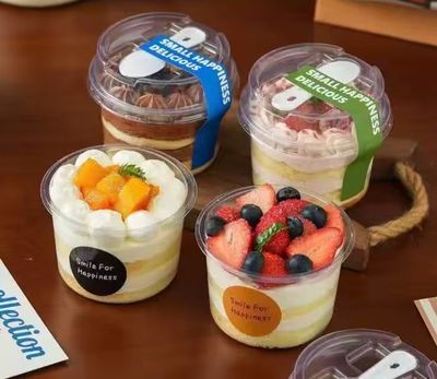 Plastic Dessert Cup With Spoon 260ml Pack/ 50 Pieces 