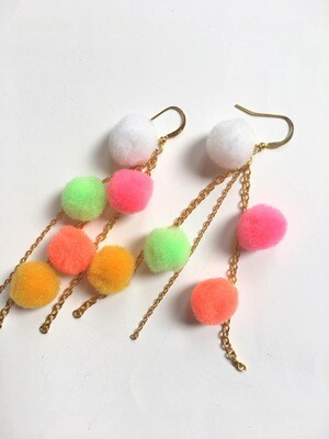Tropical Pom Pom and Gold Chain Earrings