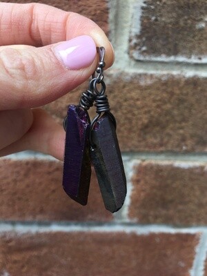 Purple Raw Quartz Dangle Earrings