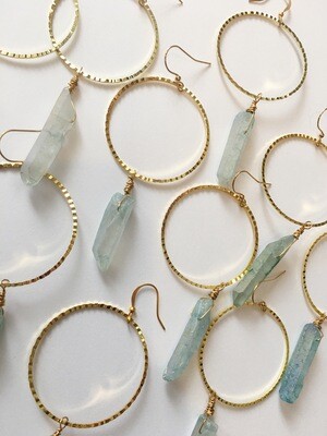 Gold Circle and Blue Quartz Earrings