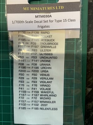 MTM030A - 1/700th Scale Decal set for Type 15 Class Frigates by MT Miniatures