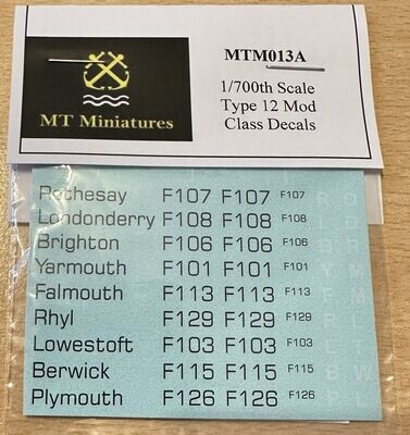 MTM013A - 1/700th Scale Decal set for Type 12 Mod Class Frigates by MT Miniatures