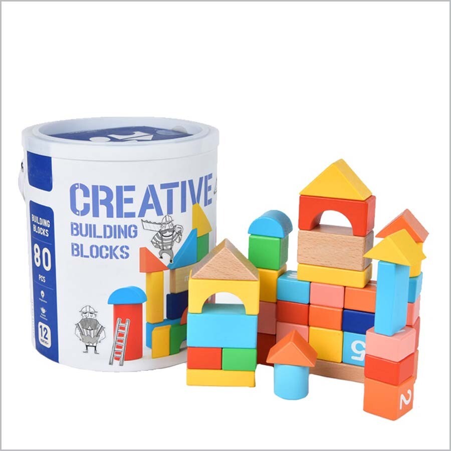 Wooden Building Blocks 80粒益智彩色積木