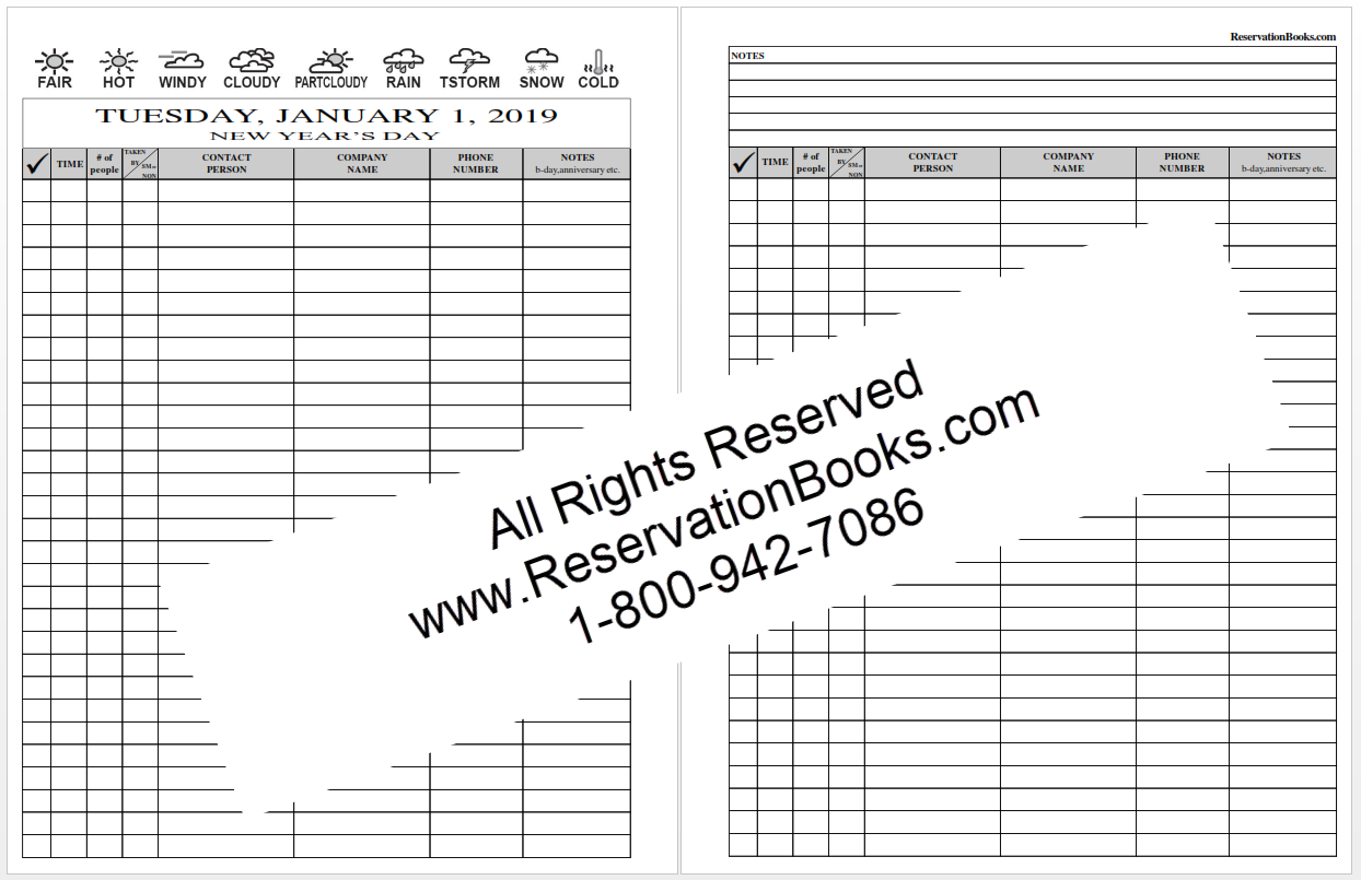 2 pg/day Reservation Book-Three Ring Refill pages only (2025)