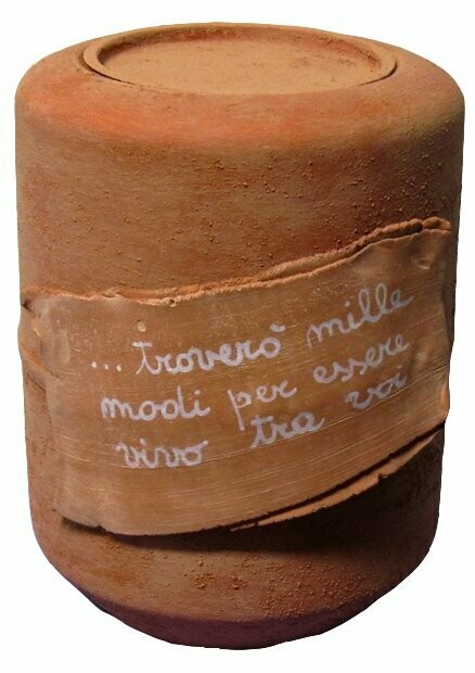 URNA CINERARIA  IN METALLO EFFETTO TERRACOTTA CON DEDICA