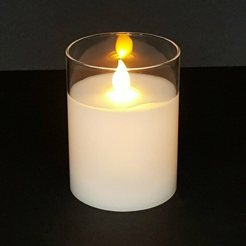 1863 - CANDELA A LED IN CERA CON VETRO TRASPARENTE CON EFFETTO VERA FIAMMA IN MOVIMENTO