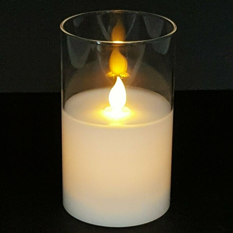1763 - CANDELA A LED IN CERA CON VETRO TRASPARENTE CON EFFETTO VERA FIAMMA IN MOVIMENTO