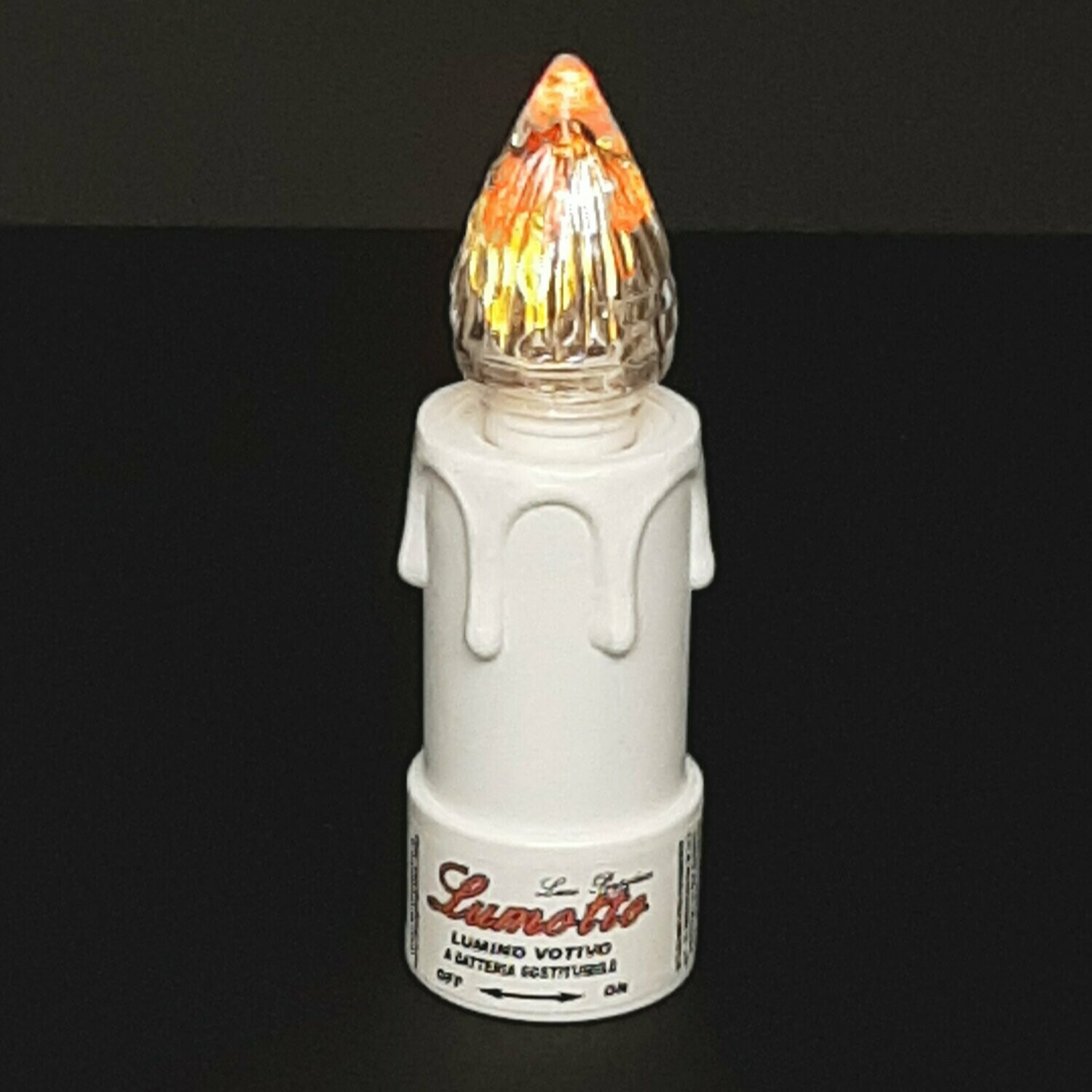 Lumotto a LED L BICO ( led rosso e giallo effetto fiamma) con batteria  sostituibile