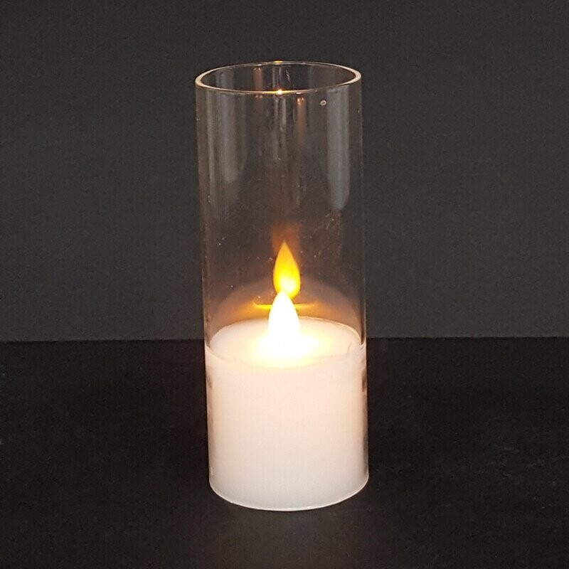 1563 - CANDELA A LED IN CERA CON VETRO TRASPARENTE CON EFFETTO   VERA FIAMMA IN MOVIMENTO