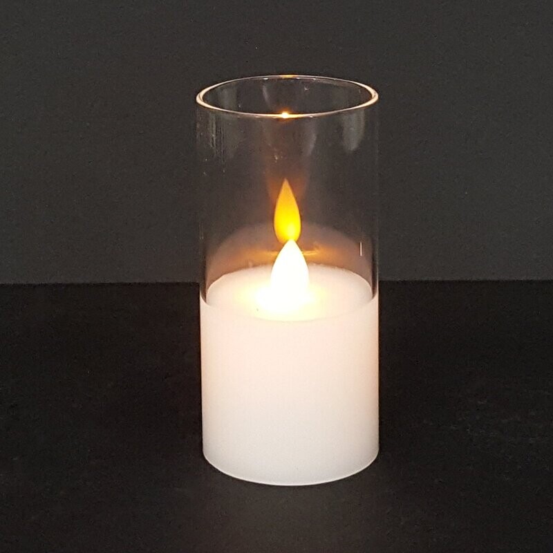 1463 - CANDELA A LED IN CERA CON VETRO TRASPARENTE CON EFFETTO   VERA FIAMMA IN MOVIMENTO