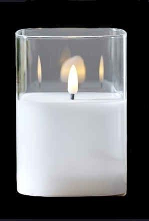 9363 QUADRA - CANDELA A LED IN CERA CON VETRO TRASPARENTE CON FIAMMA 3D