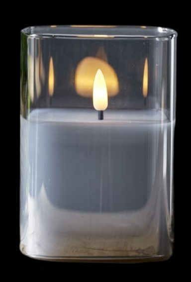 9463 QUADRA - CANDELA A LED IN CERA CON VETRO "FUME GRIGIO" IRIDESCENTE CON FIAMMA 3D