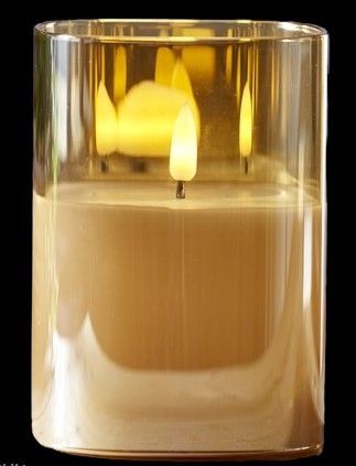 9563 QUADRA - CANDELA A LED IN CERA CON VETRO DORATO IRIDESCENTE CON FIAMMA 3D