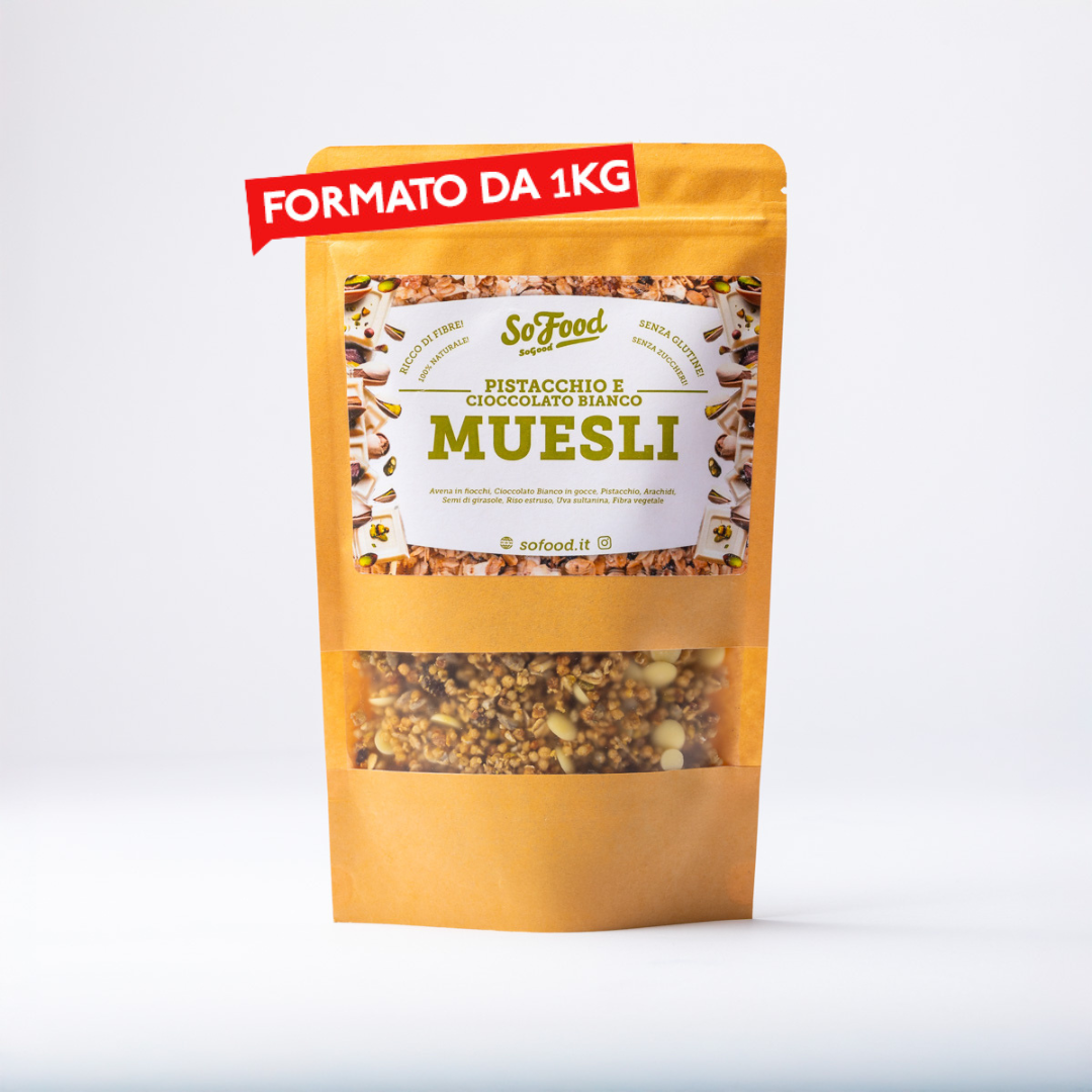 Muesli al Pistacchio e Cioccolato Bianco - 1kg Muesli al Pistacchio e Cioccolato Bianco - 1kg