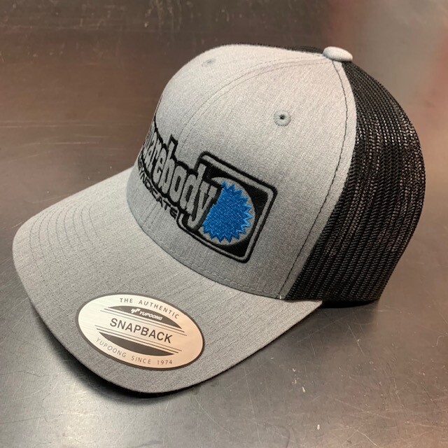CURVED GRAY HEATHER AND BLACK WITH BLUE STAR SNAPBACK RETRO TRUCKER MESH SBS LOGO #4 HAT