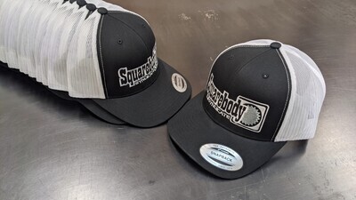 CURVED BLACK AND WHITE WITH SILVER STAR SNAPBACK RETRO TRUCKER MESH SBS LOGO #4 HAT