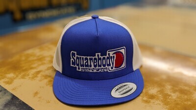 Royal Blue And White Flatbill Snapback Retro Trucker Mesh With SBS Logo #4 With Red Star. Limited Production