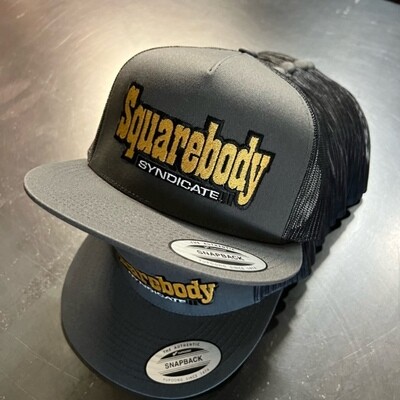 Gray/Black Flatbill Snapback Retro Trucker Mesh SBS Logo #2 Hat