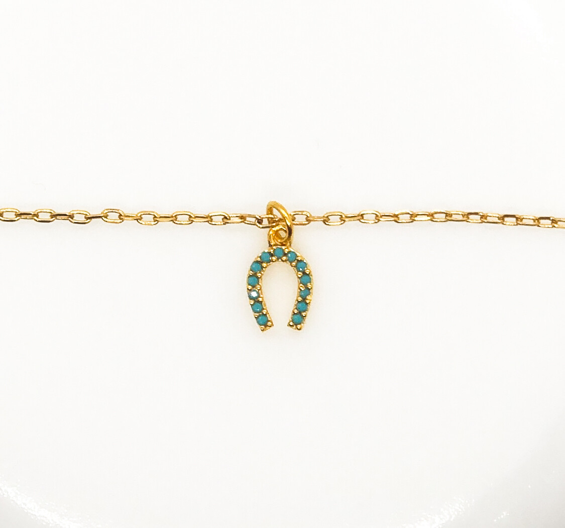 Turquoise Horseshoe Charm Necklace, 16&quot;