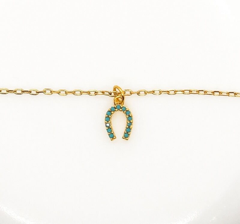 Turquoise Horseshoe Charm Necklace, 16&quot;