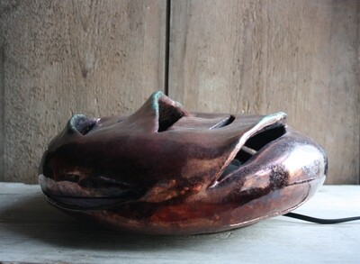 Lampada in ceramica raku ramata su cilindro di legno - Lampada da tavolo - Lampada di design - raku potery Lampada in ceramica raku ramata su cilindro di legno - Lampada da tavolo - Lampada di design - raku potery