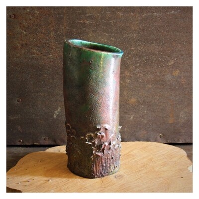 Vaso in ceramica raku per fiori / vaso in ceramica raku / verde rame molto materico Vaso in ceramica raku per fiori / vaso in ceramica raku / verde rame molto materico