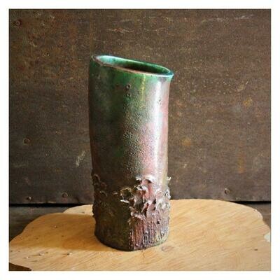 Vaso in ceramica raku per fiori / vaso in ceramica raku / verde rame molto materico Vaso in ceramica raku per fiori / vaso in ceramica raku / verde rame molto materico