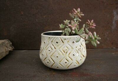 Vaso colorato bianco in ceramica terracotta senza foro di drenaggio - raku pottery - cache-pot Vaso colorato bianco in ceramica terracotta senza foro di drenaggio - raku pottery - cache-pot