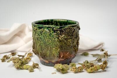 Vaso in ceramica raku bianco, verde e rame craquelé fatto a mano per composizioni floreali senza foro di drenaggio Vaso in ceramica raku bianco, verde e rame craquelé fatto a mano per composizioni floreali senza foro di drenaggio