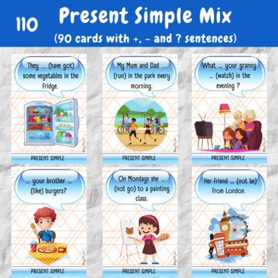 110 Present Simple Mix (90 cards)