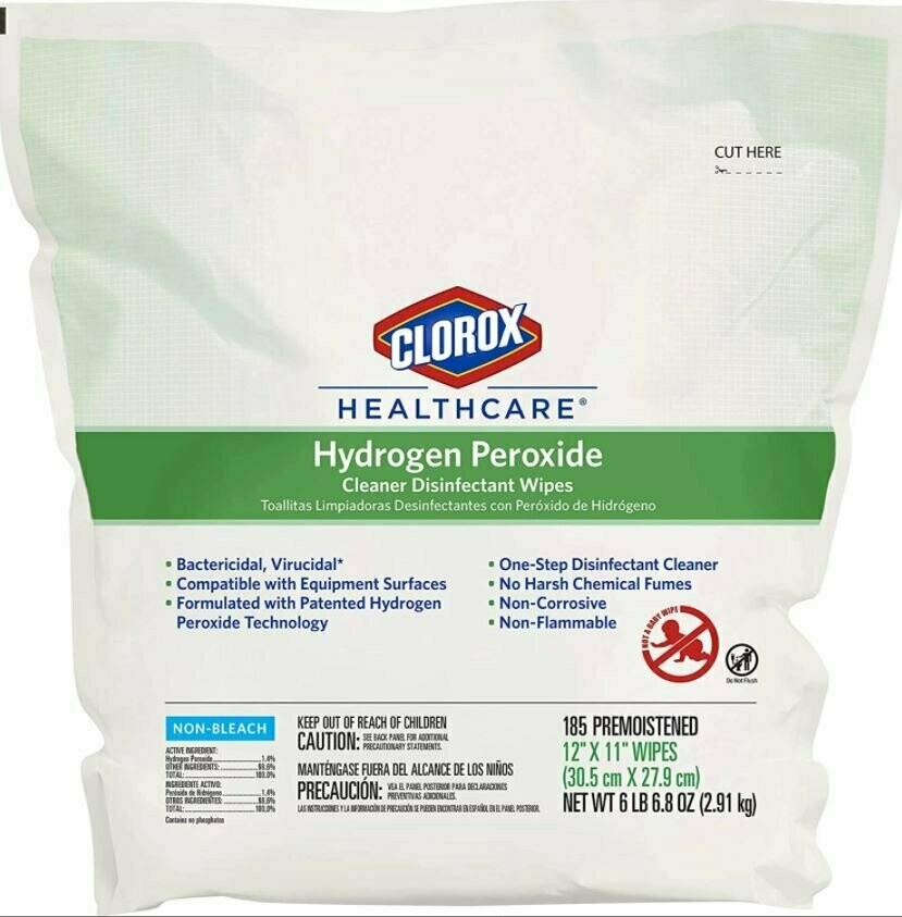 CLOROX HYDROGEN PEROXIDE DISINFECTANT WIPES, 185 COUNT
