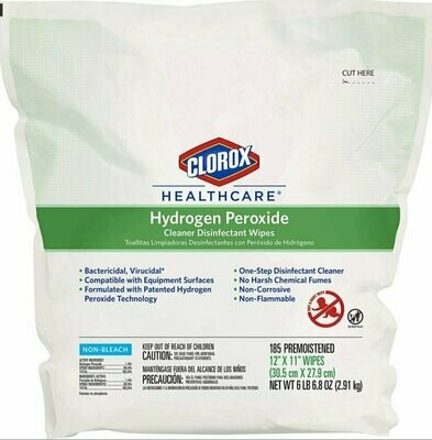 CLOROX HYDROGEN PEROXIDE DISINFECTANT WIPES, 185 COUNT