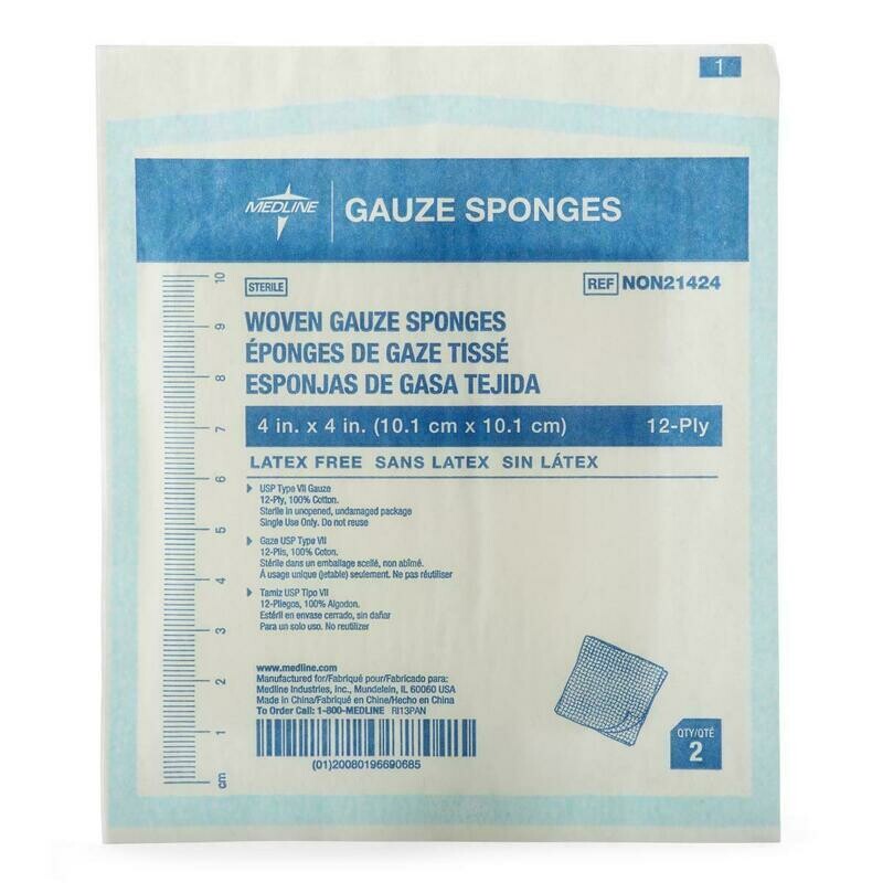 COTTON WOVEN GAUZE SPONGE 12-PLY 4" X 4" BOX OF 50