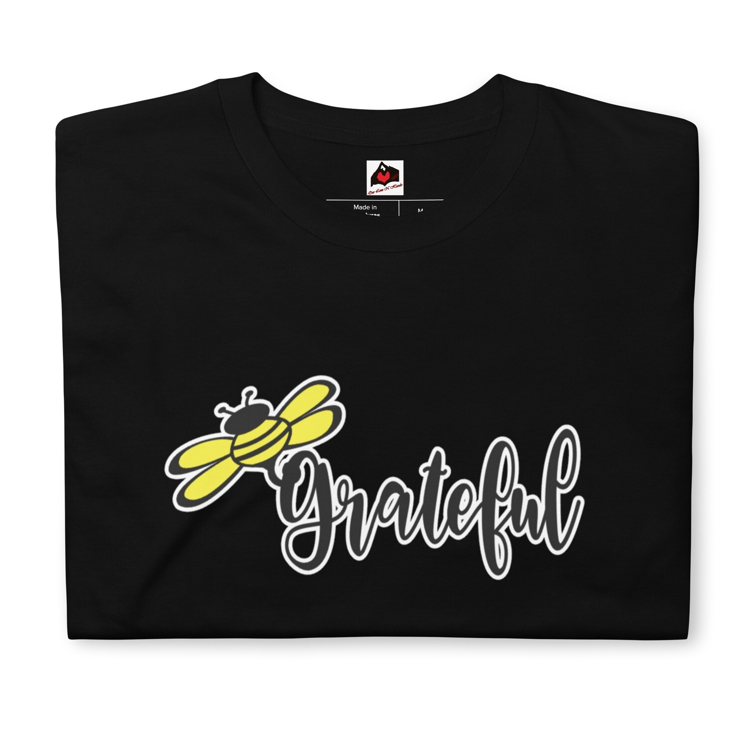 The Bee Series: "Bee Grateful" Short-Sleeve  Unisex Black T-Shirt, Size: S