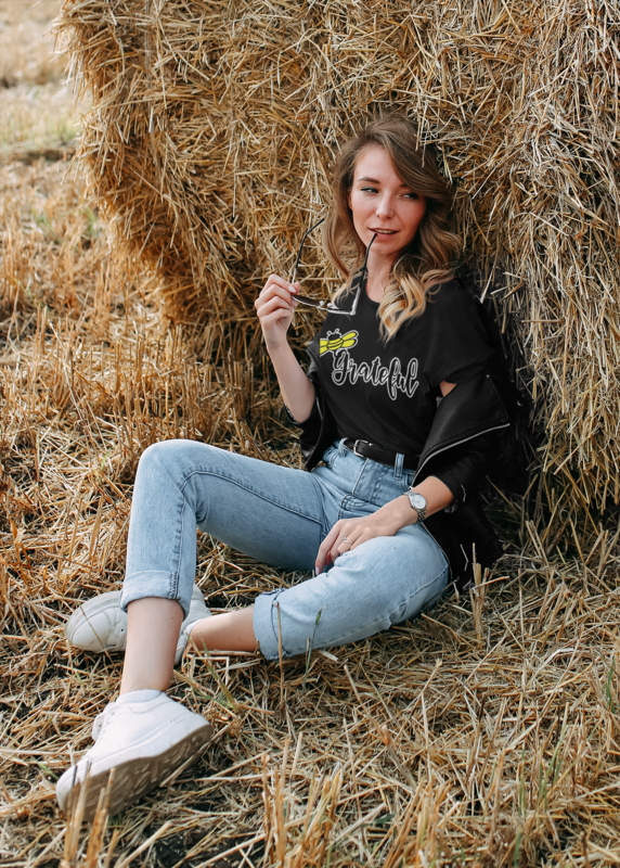 The Bee Series: "Bee Grateful" Short-Sleeve  Unisex Black T-Shirt
