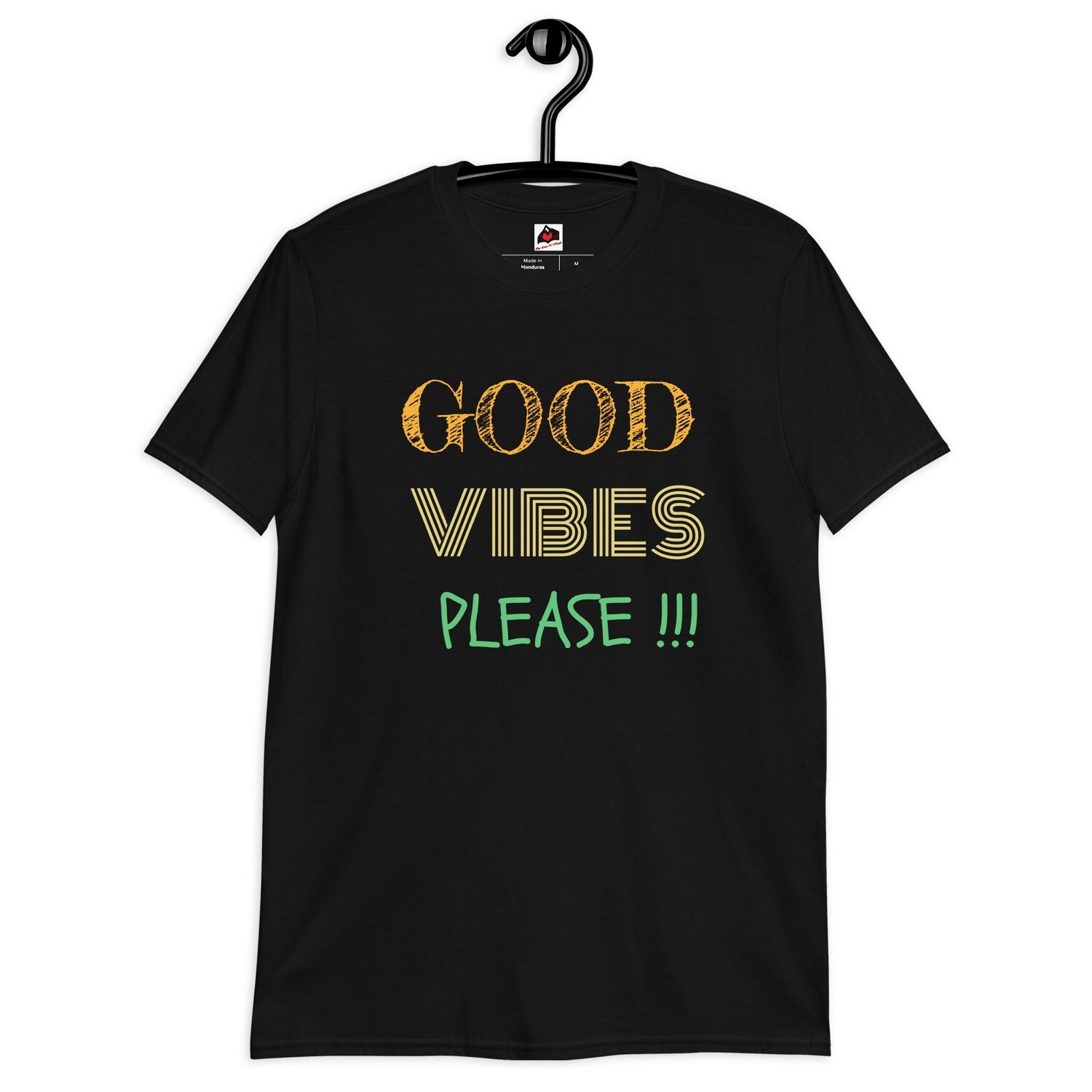 "Good Vibes Please" Short-Sleeve Unisex Black T-Shirt, Size: S
