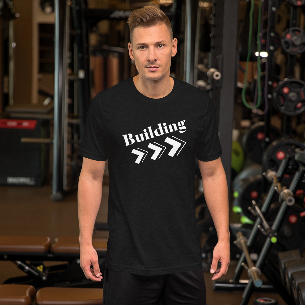 "Building" Moving Forward Unisex Short-sleeved t-shirt, Color: Black Heather, Size: XS