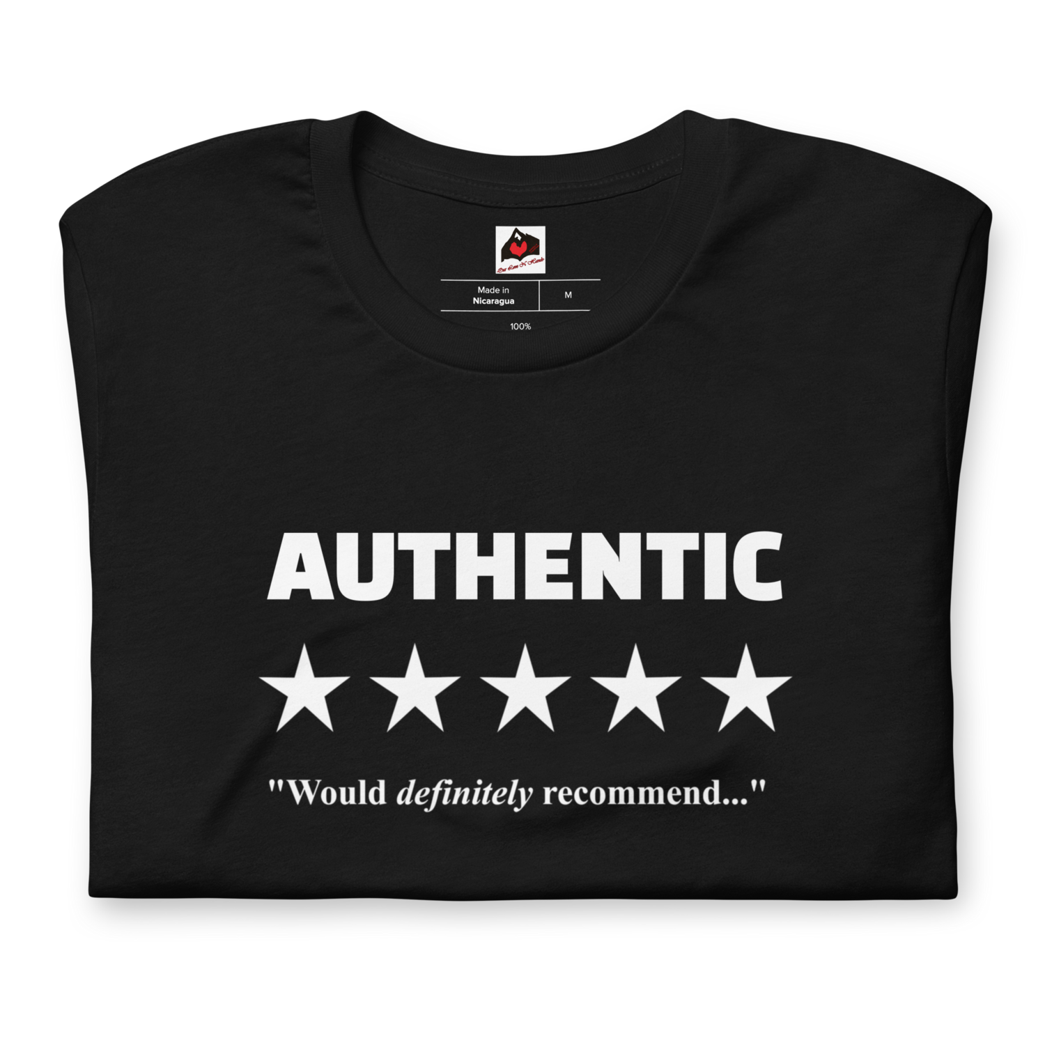 "Authentic" 5 Stars 'Would definitely recommend...'" Unisex Short-sleeved t-shirt, Color: Black, Size: S